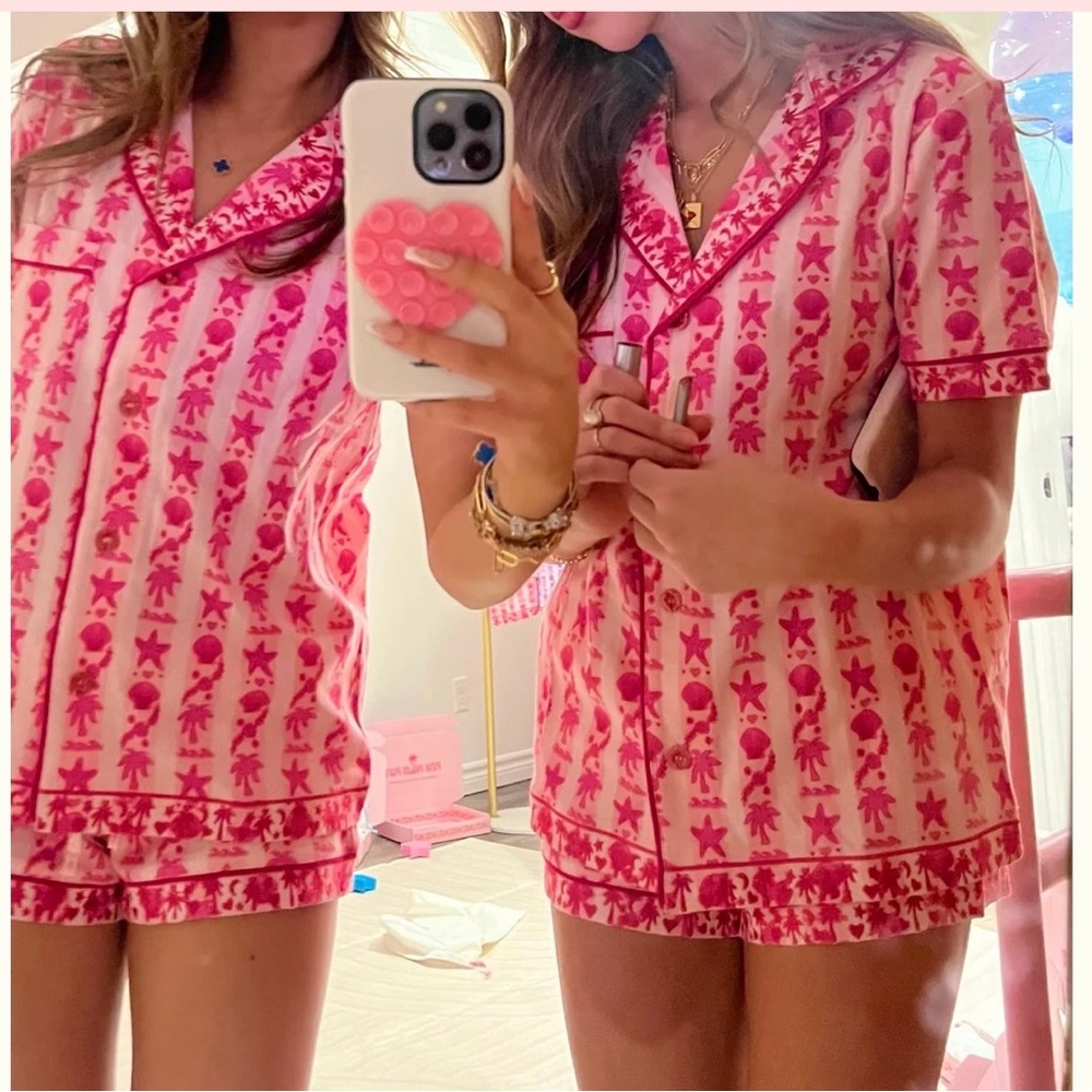 Pink Palm Puff  Pajamas in Blush Bay - Picture 2 of 10